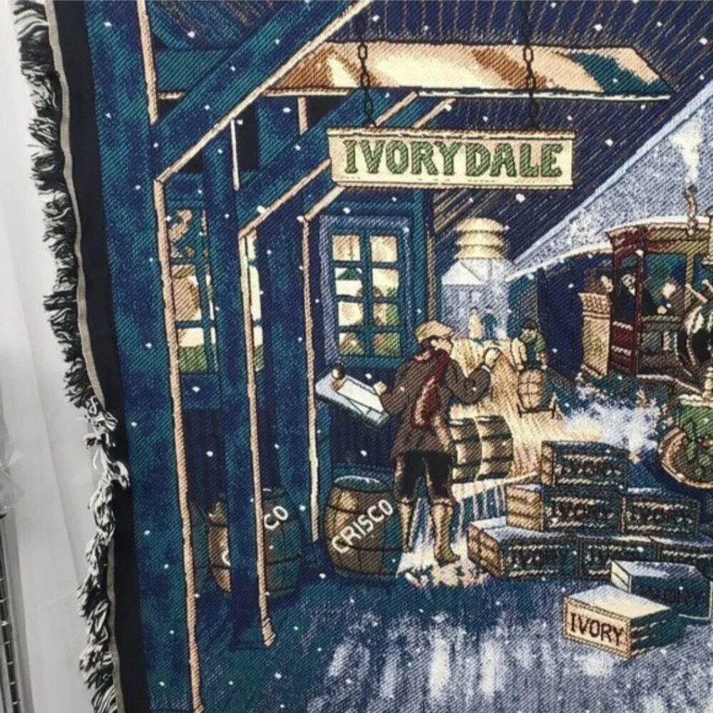 Vintage Northwest Company Ivorydale Blanket P&G Train Station Christmas Holiday